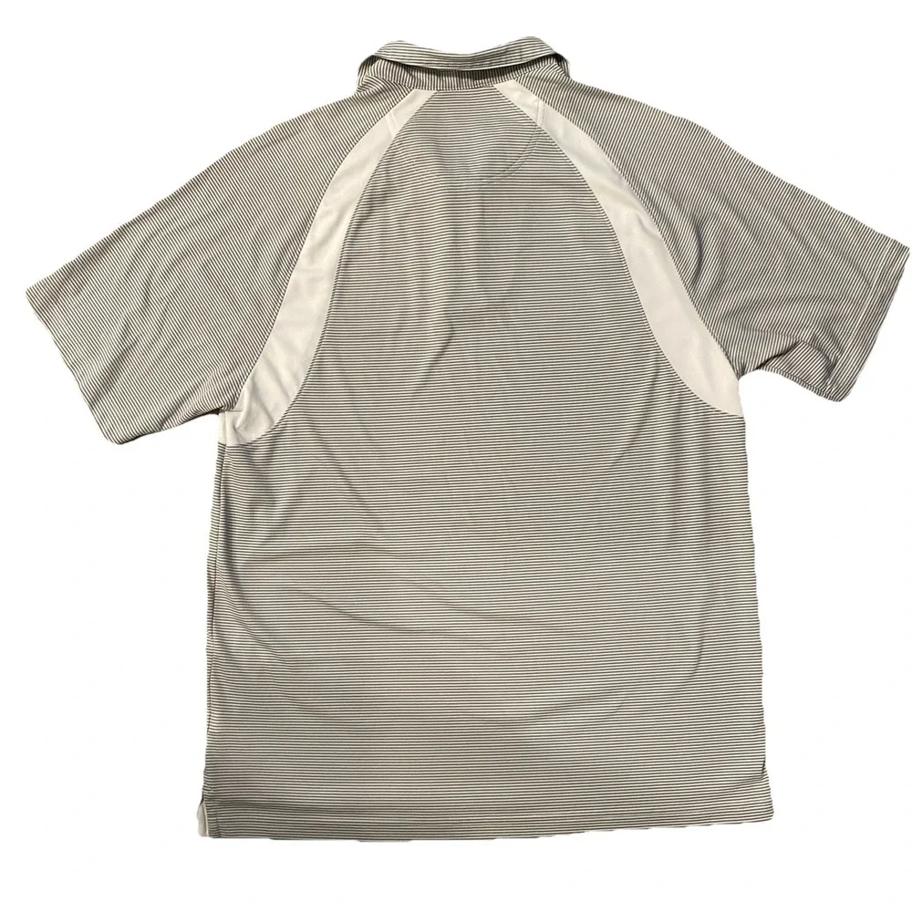 Greg Norman Men's Golf Polo Large Grey White Striped Shark Tasso Elba Play-Dry - Picture 3 of 9